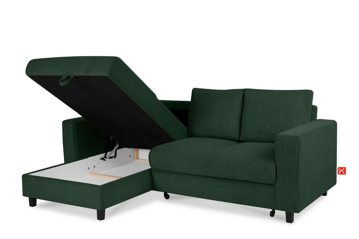 ECKSCHLAFSOFA EGRET Links mit Bettkasten, Cord-Stoff, dunkelgrün - Dunkelgrün, Textil (234/90cm) - KONSIMO®