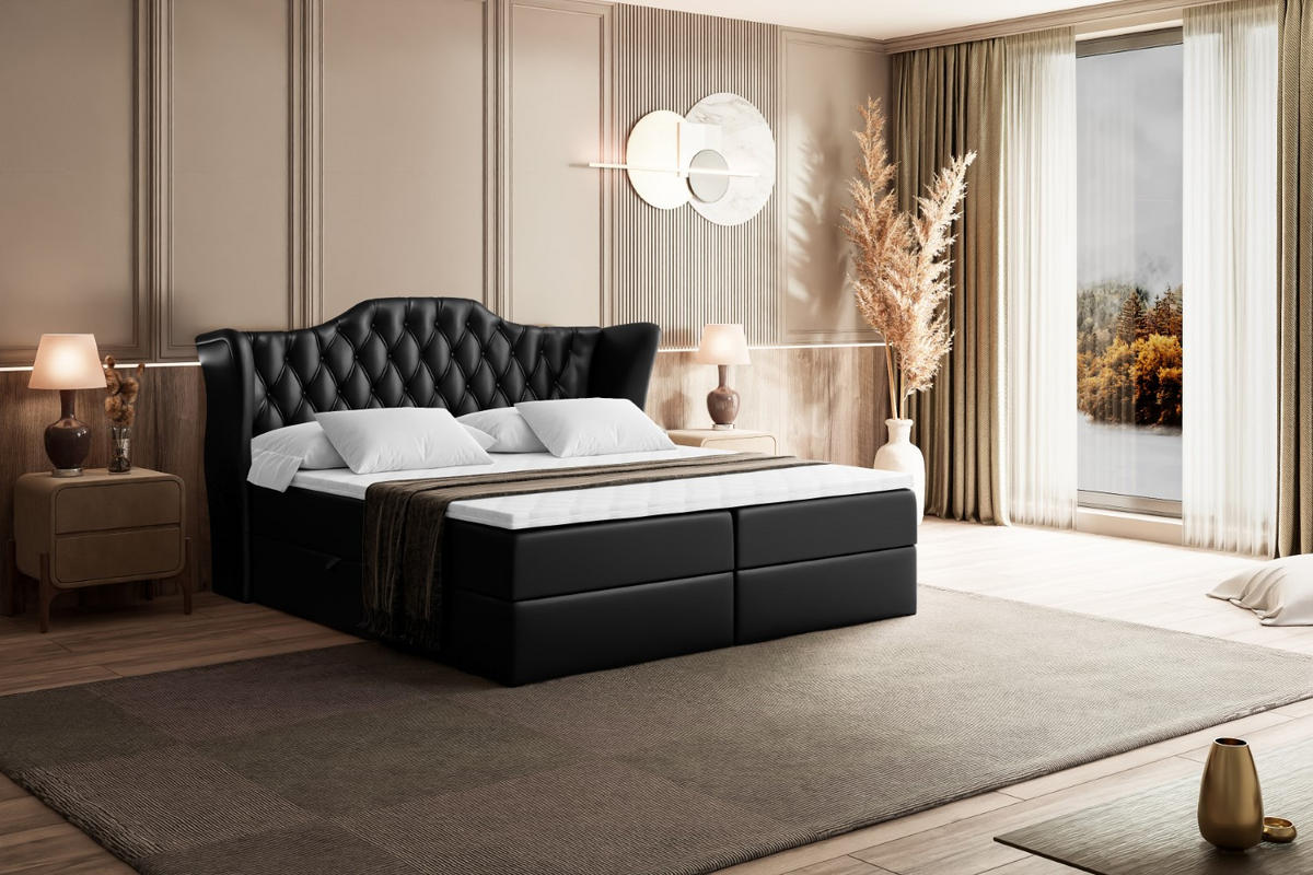 BOXBETT mit Matratze H3 und Lattenrost - VILA - 140x200 cm Schwarz Hochglanz - Schwarz Hochglanz, Holzwerkstoff (140/200cm) - ALTDECOR