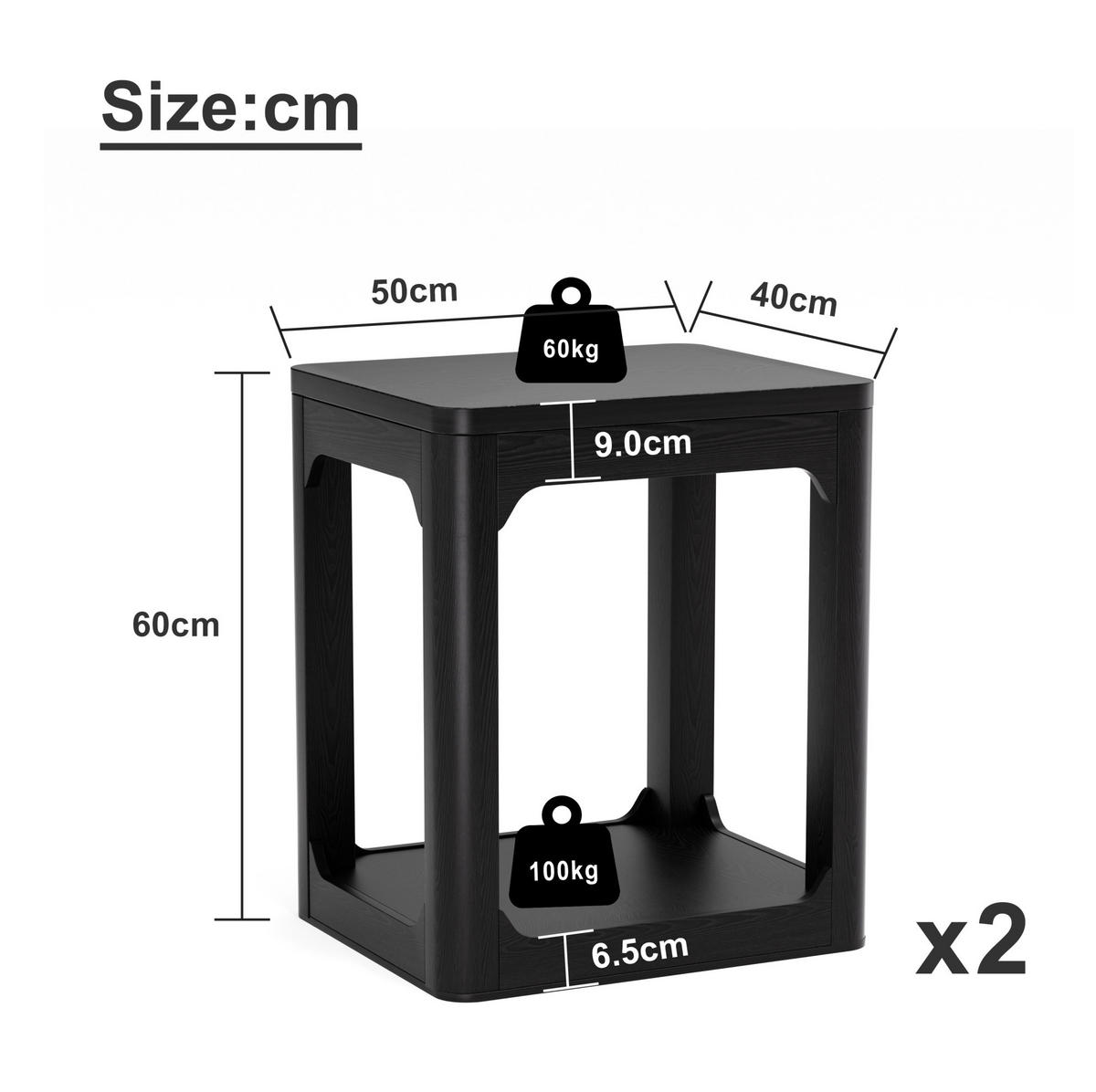 BEISTELLTISCH 2er-Set 50x40x60 cm aus MDF Schwarz mit 2 Ablagen - Schwarz, Holzwerkstoff (50/40/60cm) - IVMEU