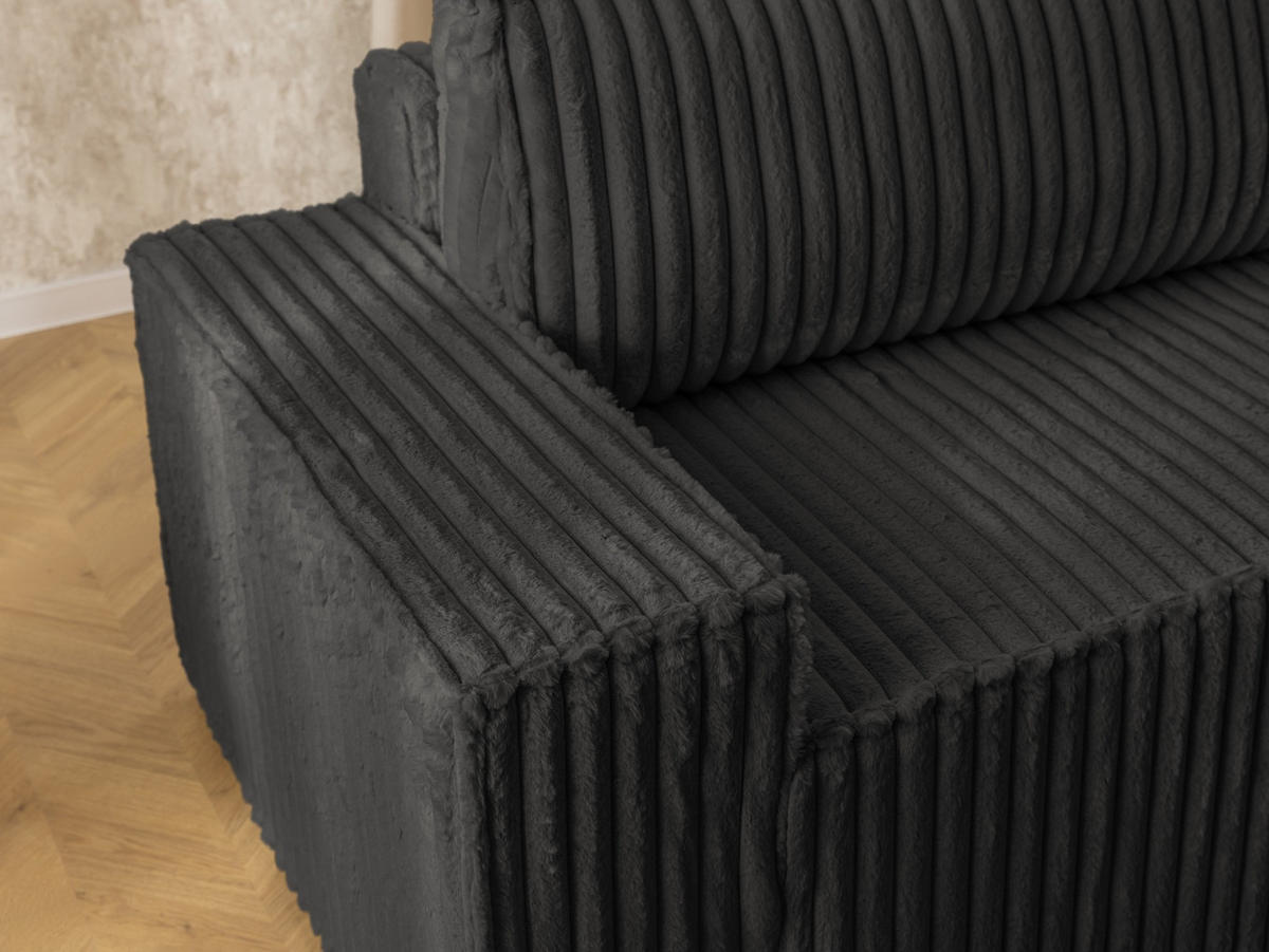 ECKSOFA Rivio mit Schlaffunktion und Bettkasten, Plüschcord Dunkelgrau - Dunkelgrau/Schwarz, Holz/Kunststoff (262/149cm) - S-Style