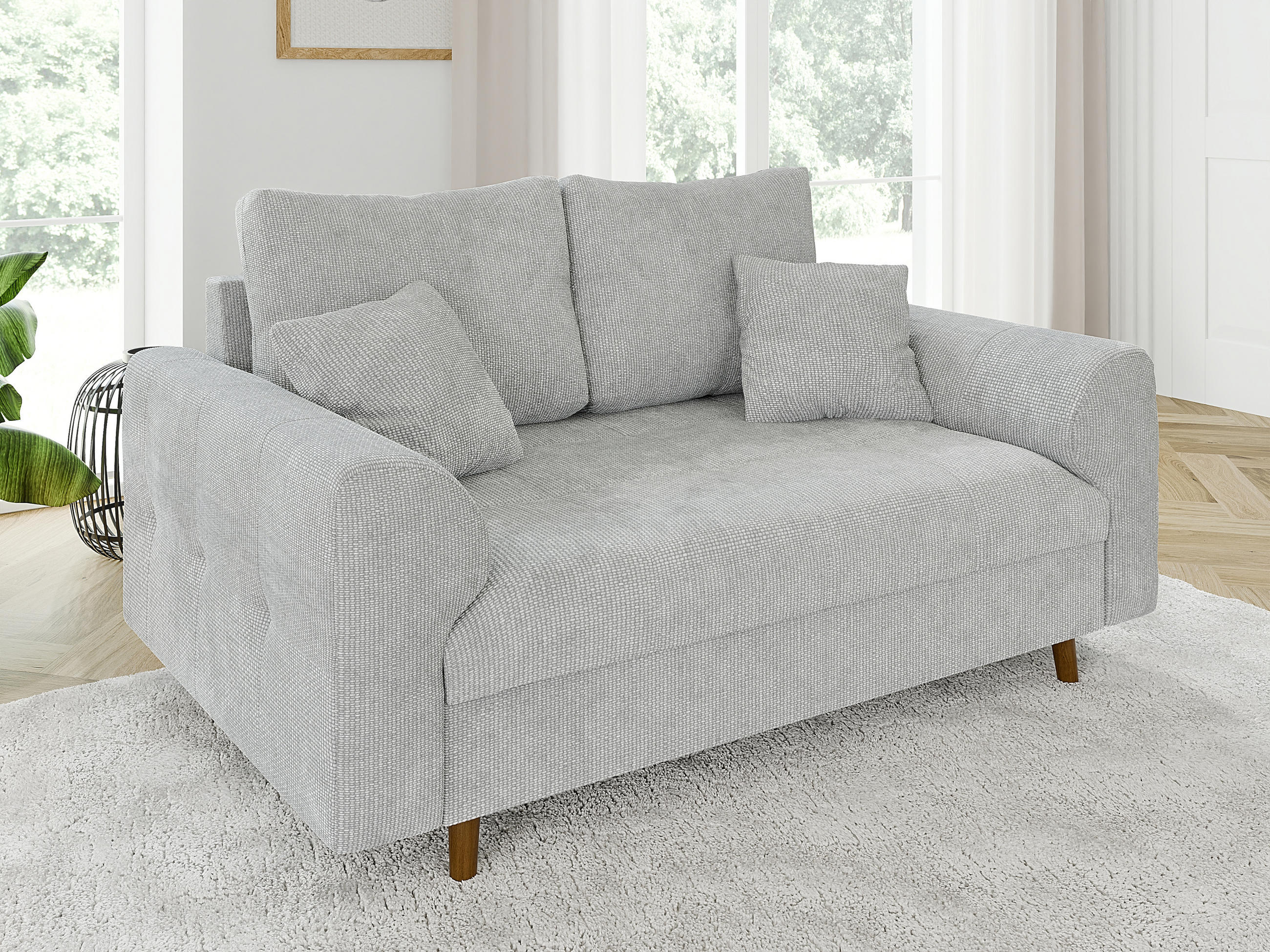 2-SITZER-SOFA Sigurd Hellgrau Chenille - Hellgrau/Braun, Holz/Textil (150/81/93cm) - S-Style Möbel