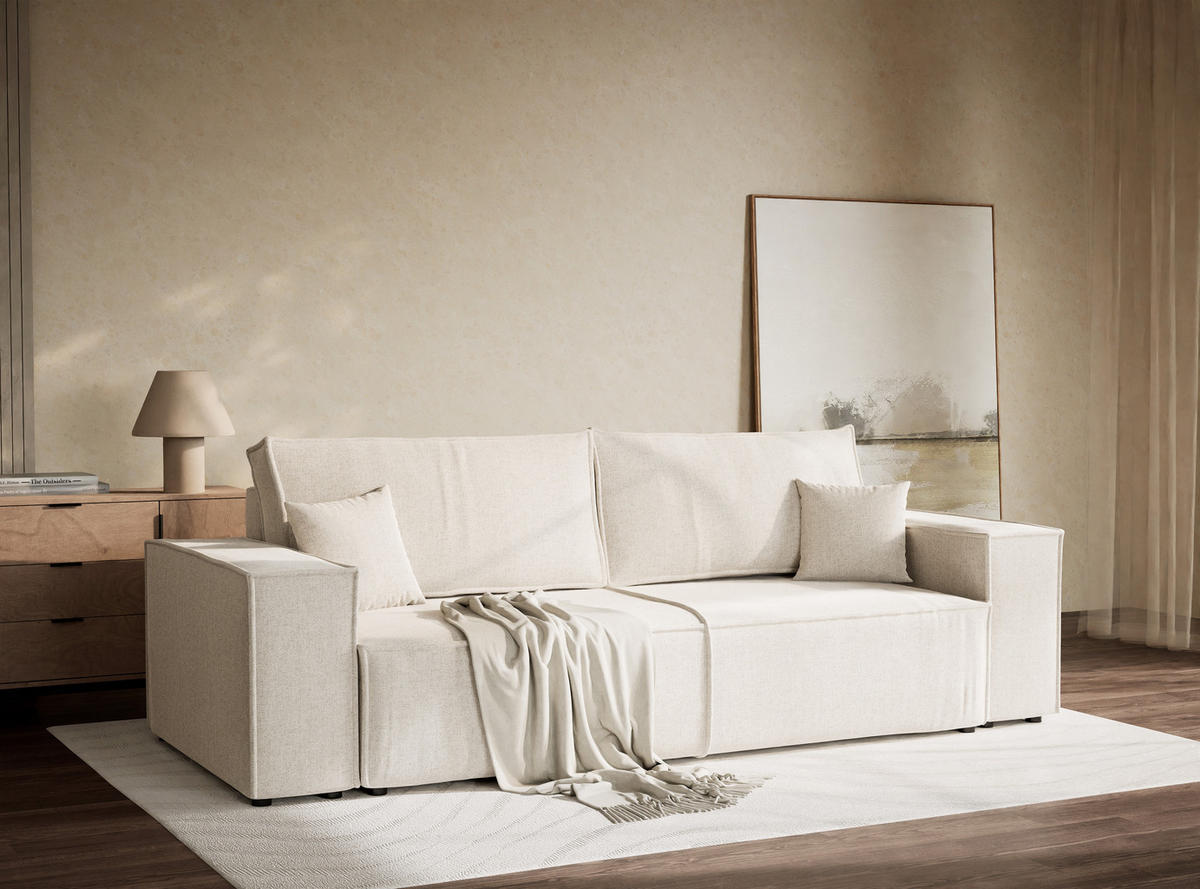 ROZKLÁDACÍ POHOVKA Milos, textil, krémový - černá/krémová, dřevo/kompozitní dřevo (255/70/105cm) - Maison de Reve