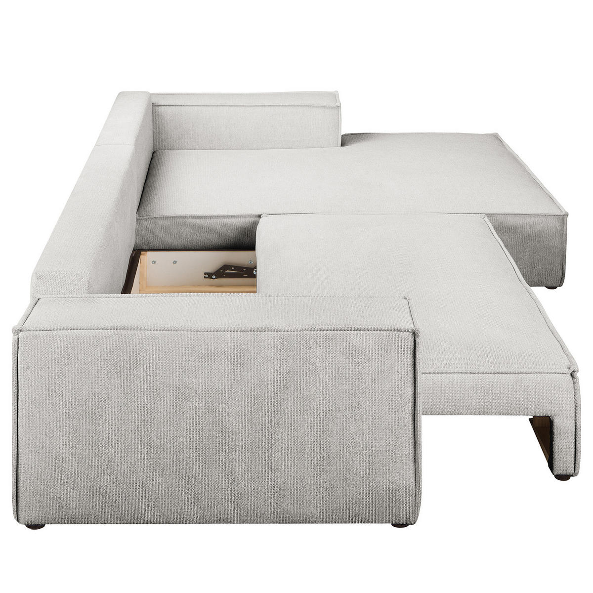 ECKSOFA mit Schlaffunktion - Longchair - Hellgrau/Schwarz, Kunststoff/Textil (294/185cm) - home24