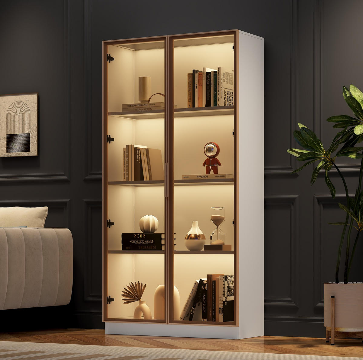 VITRINE 80/40/160 cm aus Spanplatte mit LED-Beleuchtung Weiß - Weiß, Holzwerkstoff (80/160/40cm) - Modenvie