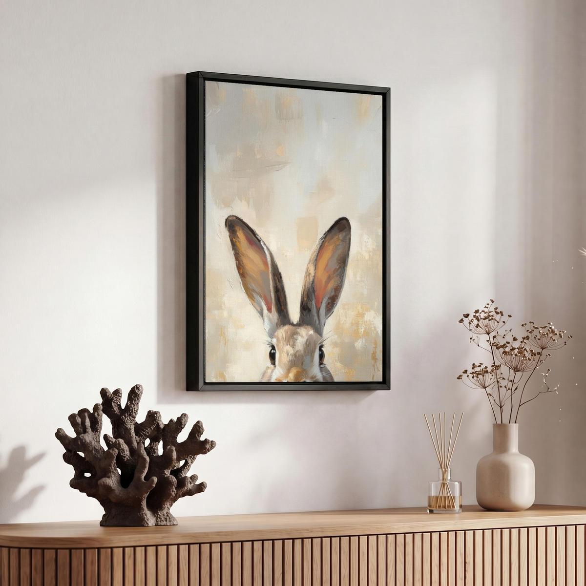LEINWAND Bilder mit Rahmen - Hase - Ohren - Braun - 20x30 - Beige, Textil (20/30cm) - MuchoWow