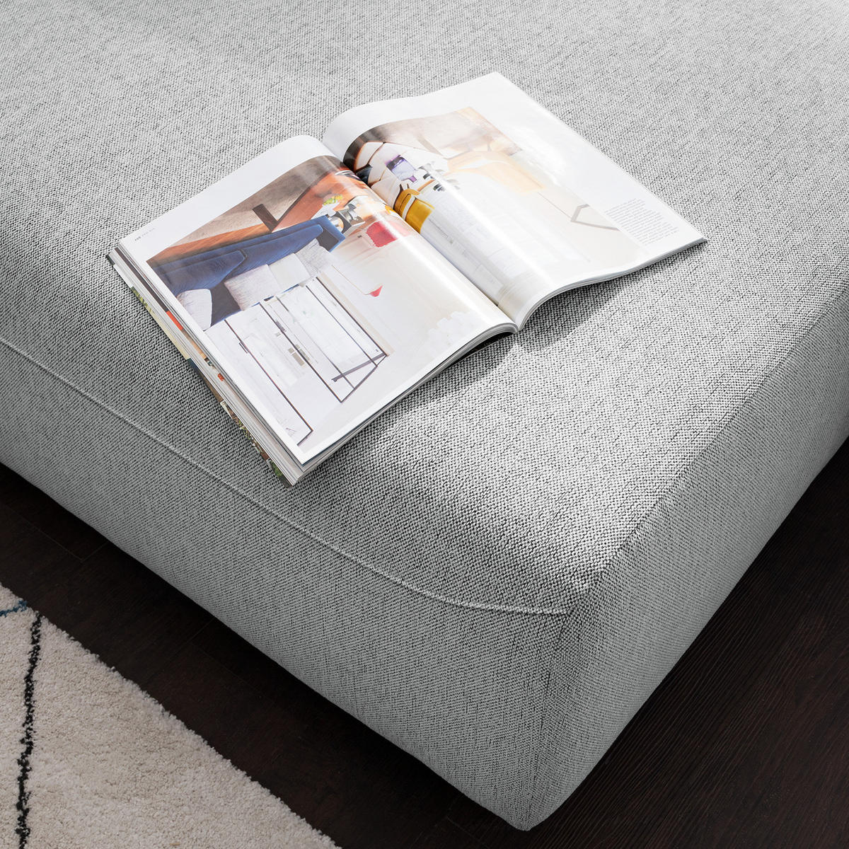 ECKSOFA mit Ottomane - Webstoff - Hellgrau/Schwarz, Kunststoff/Textil (283/237cm) - home24