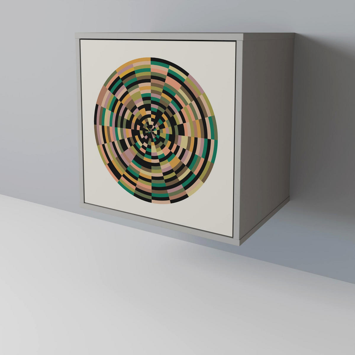 SIDEBOARD GREEN CIRCLES, Grau, 57,5x42x72,5 cm, Schwarze Metallfüße - Multicolor/Schwarz, Holzwerkstoff/Metall (57.5/72.5/42cm) - SpaceRebels