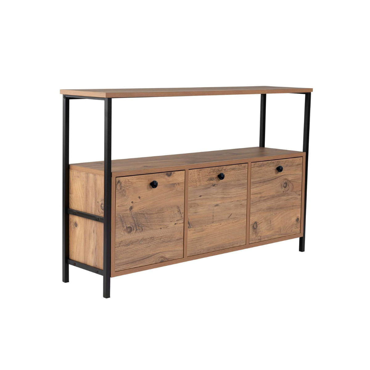 SIDEBOARD mit 3 Türen und 1 oberer Ablagefläche 120/29,5/77 cm - Schwarz/Kieferfarben, Holzwerkstoff (29.5/77/120cm) - Calicosy