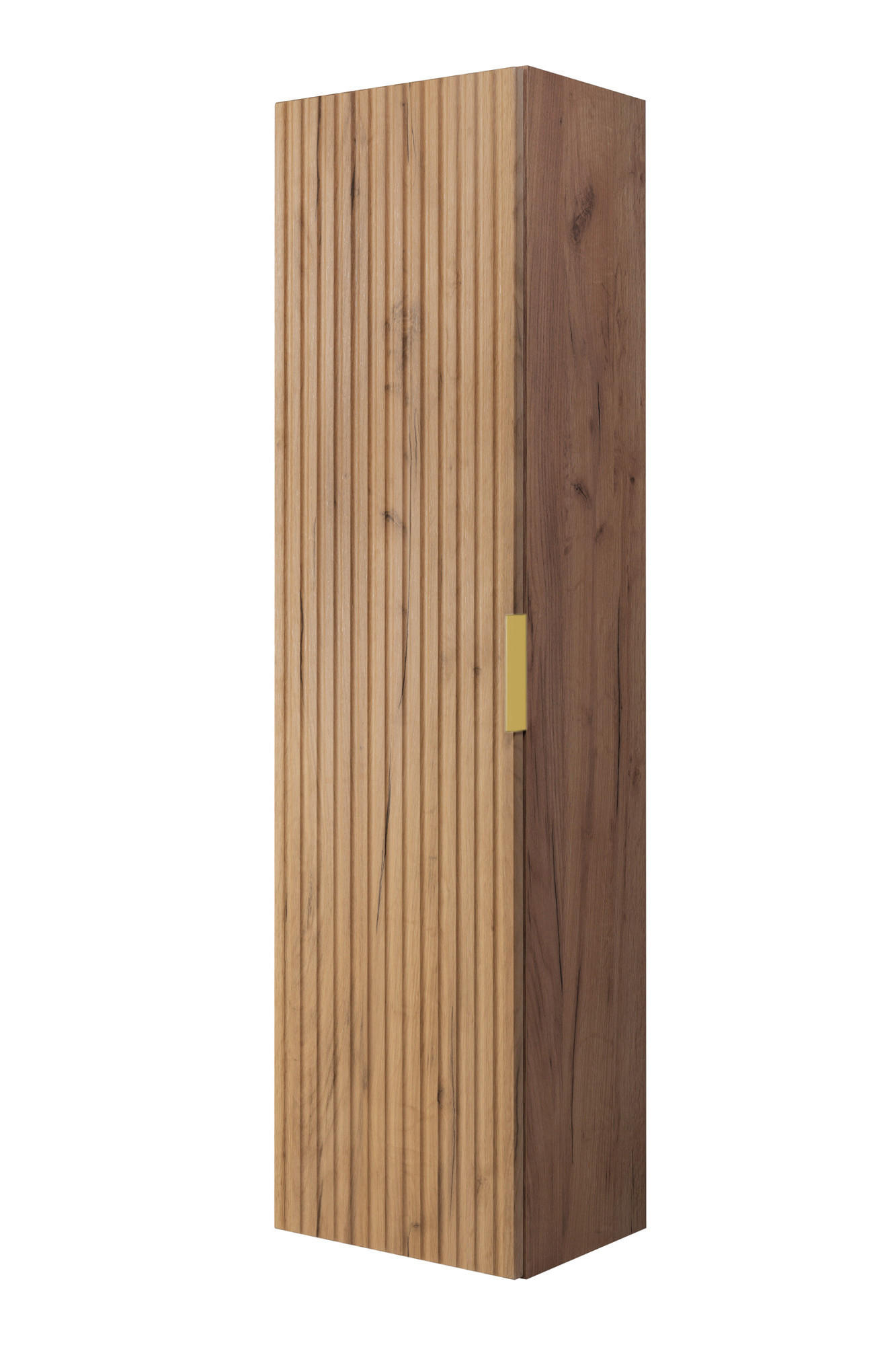 BADEZIMMERSCHRANK, Eiche Craft, 35 x 136 x 27 cm, goldener Griff - Eichefarben/Goldfarben, Holzwerkstoff (35/136/27cm) - 3XE LIVING