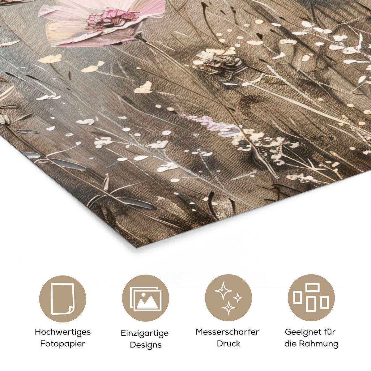 POSTER Blumen - Rosa - Modern - Beige 30x40 cm - Beige, Papier (30/40/0.1cm) - MuchoWow