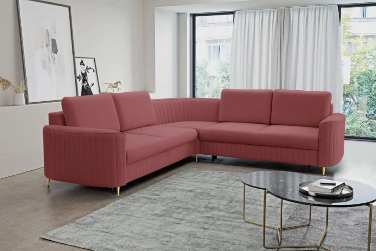 ECKSOFA Hell Bordeaux LOREN Mit Schlaffunktion Und Bettkasten - Rot, Textil (251/251cm) - Sepro Meble