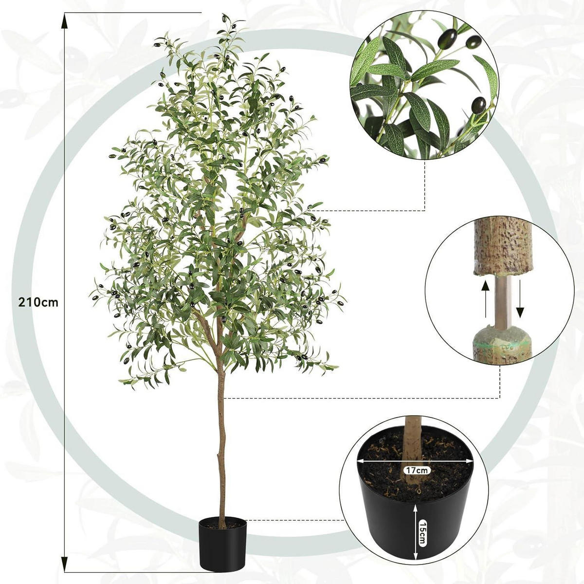KUNSTPFLANZE Olivenbaum 210 cm - Olivgrün, Kunststoff (210cm)