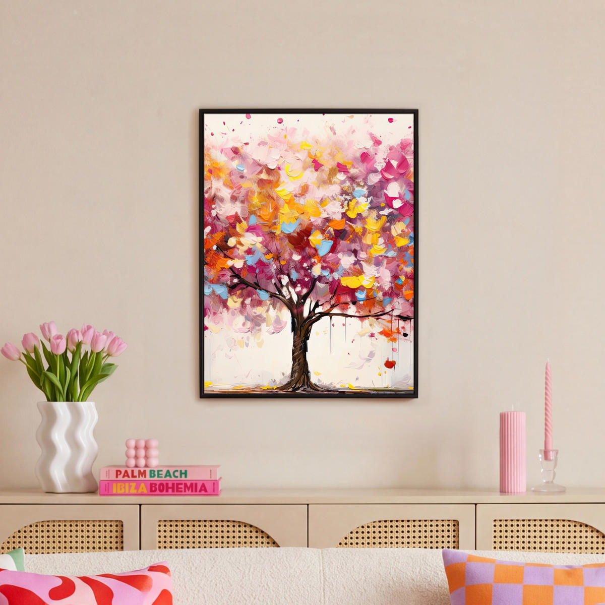 LEINWAND Bilder mit Rahmen - Aquarell - Baum - Kunst - Abstrakt - 50x70 - Multicolor, Textil (50/70cm) - MuchoWow