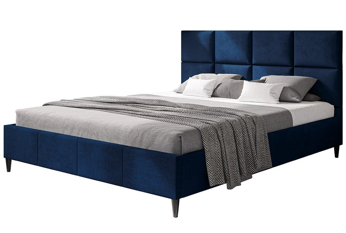POLSTERBETT LUX Roma mit Kopfteil, 180 x 200 cm, Doppelbett mit Lattenrost aus Holz, Velourstoff Dunkelblau, Füße in Farbe: Schwarz - Dunkelblau, Holz/Textil (180/200cm) - Alpi-Möbel
