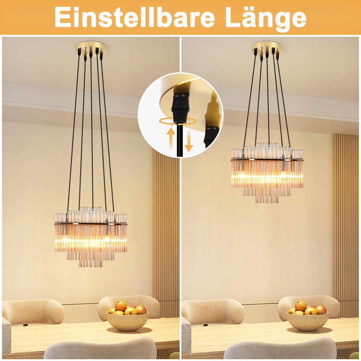 PENDELLEUCHTE Thomas 15/40/150 cm - Goldfarben, Glas (15/40/150cm) - ZMH