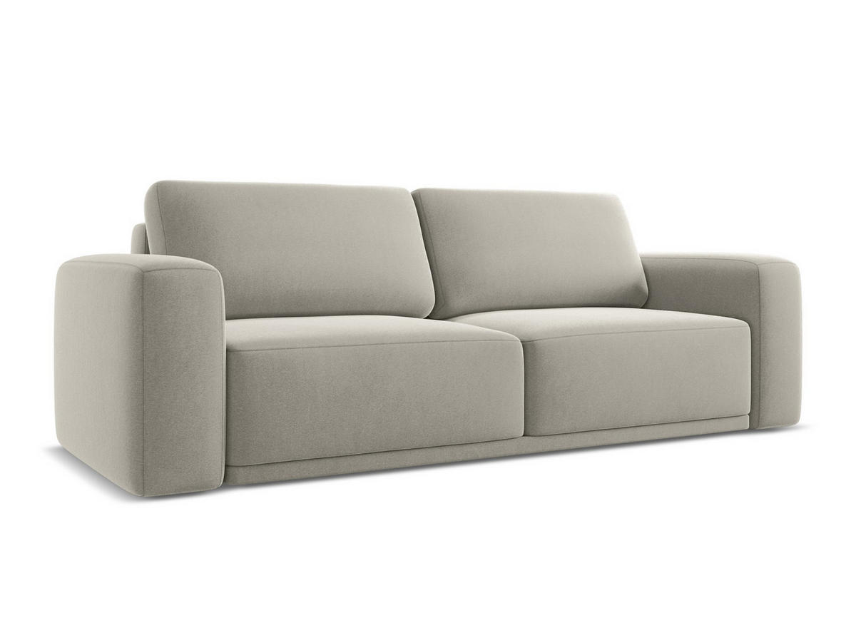 3-SITZER SOFA mit Schlaffunktion Samt Stoff Creme - Perlmutt/Creme, Kunststoff/Textil (242/91/100cm) - Makamii