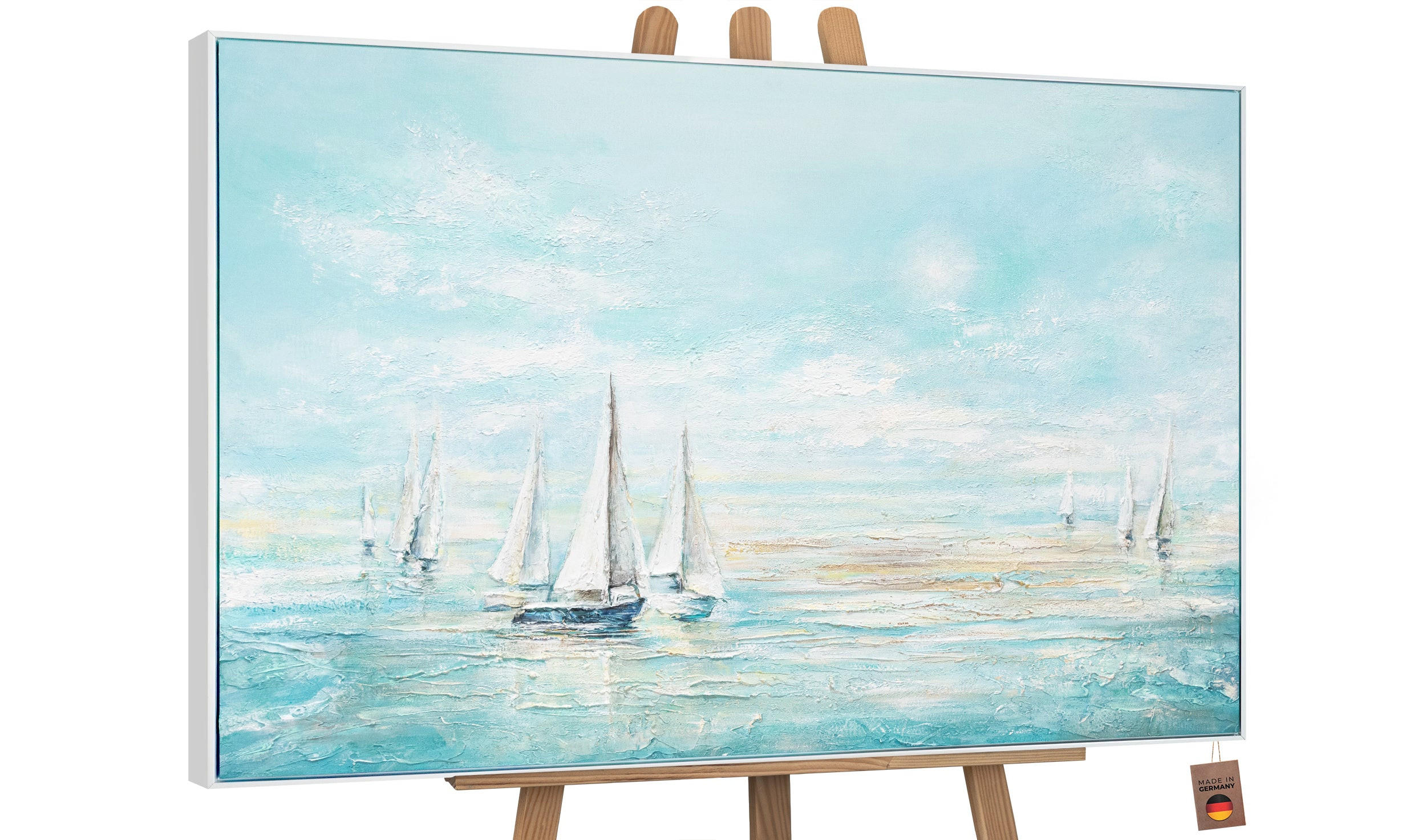 GEMÄLDE Meeresblau Schattenfugenrahmen Weiß 120x80 cm - Weiß, Holz (120/80cm) - YS-art gallery