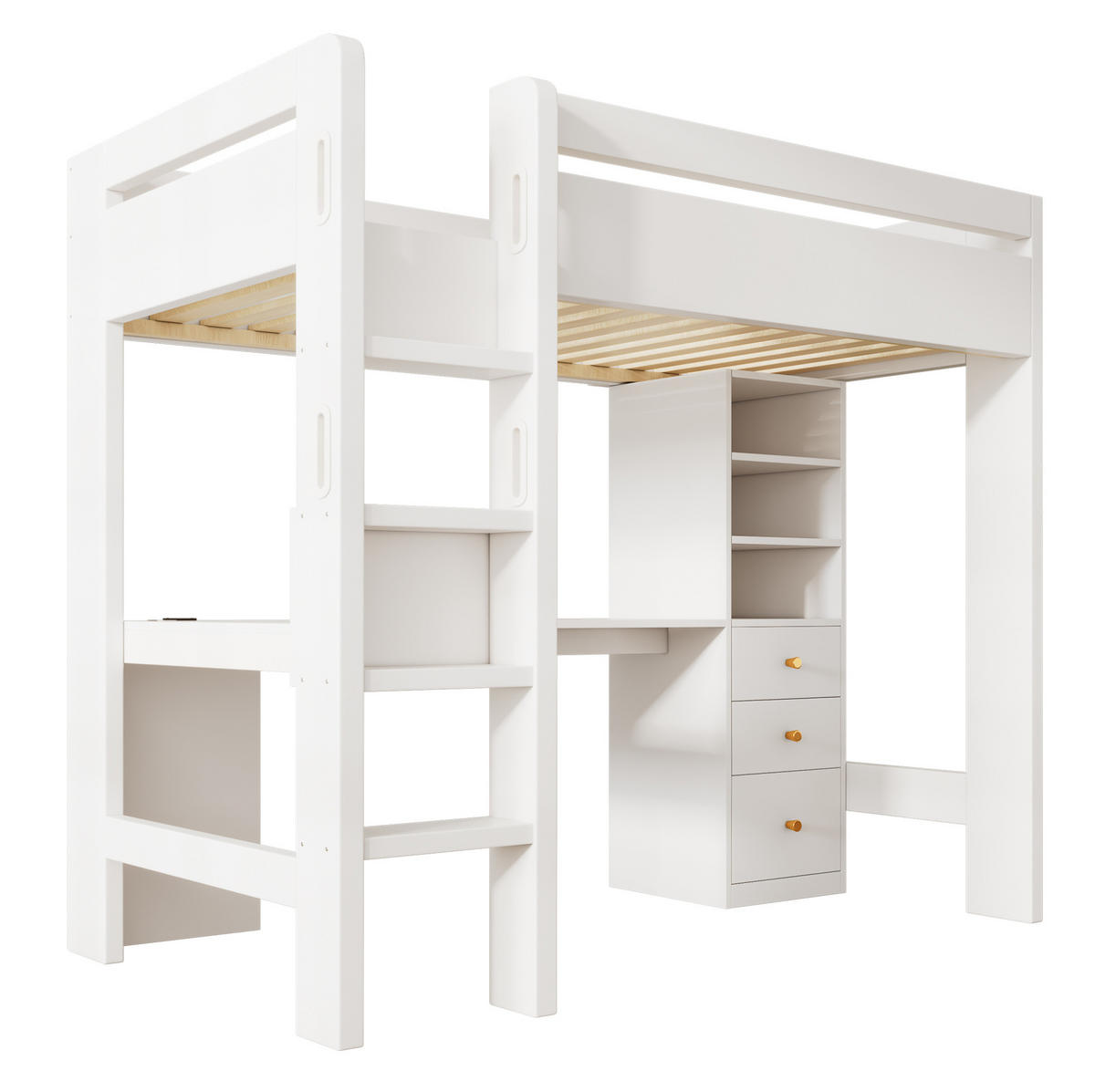 HOCHBETT 90/200 cm Weiß aus Holz mit Schreibtisch - Weiß, Holzwerkstoff (90/200cm) - OKMYHOME