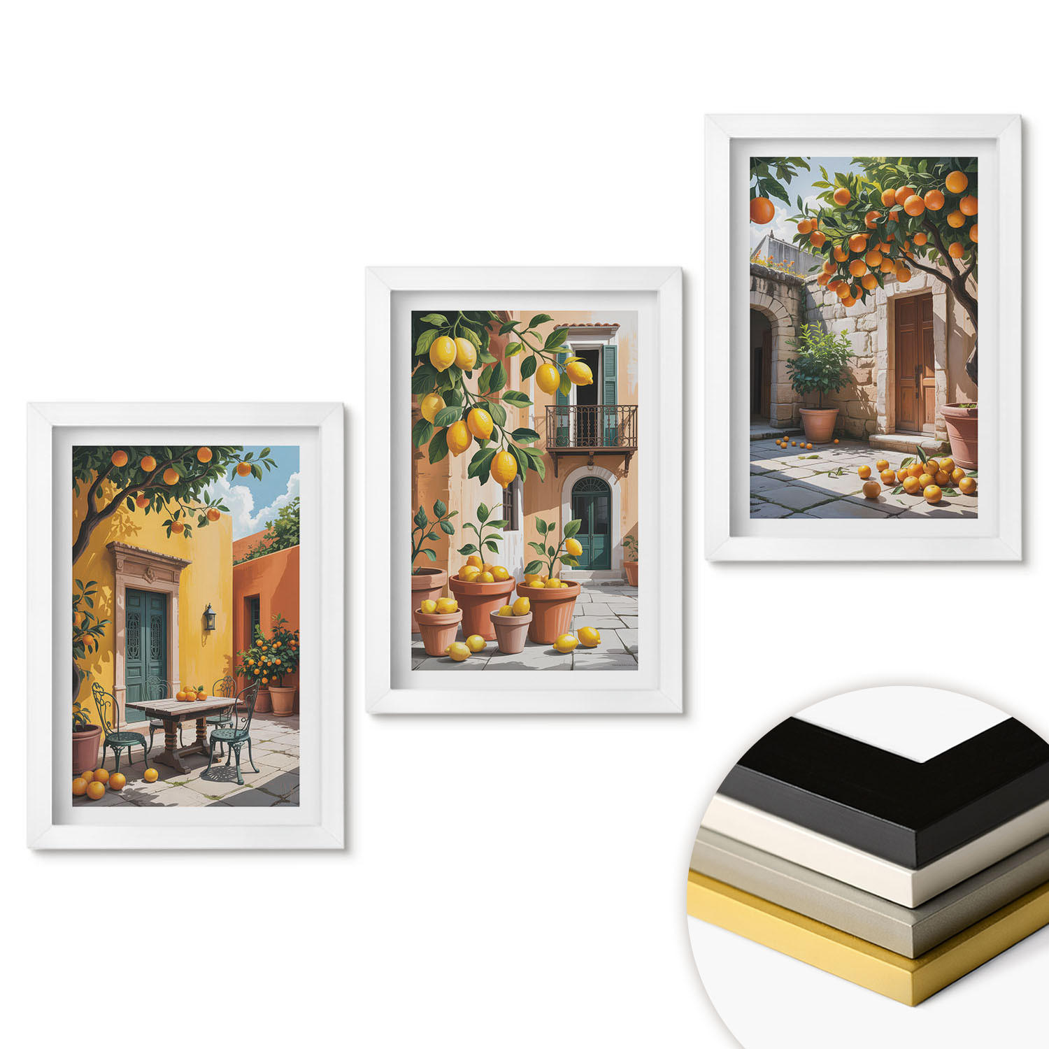 WANDBILDER 3er-Set - 20x30 cm Weißer Rahmen - Zitrusfrüchte im Garten - Weiß, Kunststoff (20/30cm) - ArtPrintCave