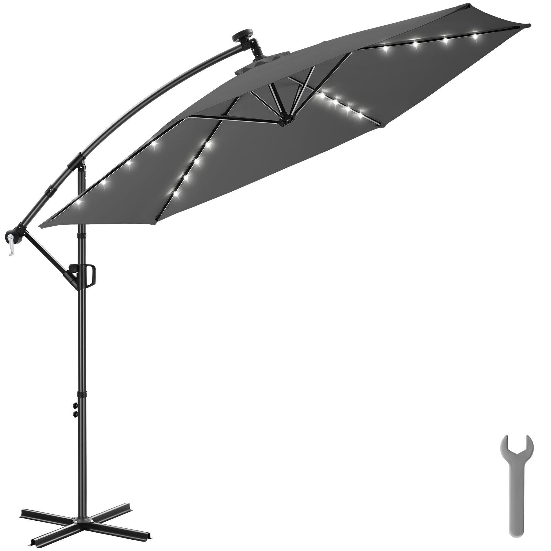 AMPELSCHIRM Artemis, mit LED Solar-Beleuchtung, inkl. Schutzhülle, grau - Grau, Metall (300/291cm) - tectake