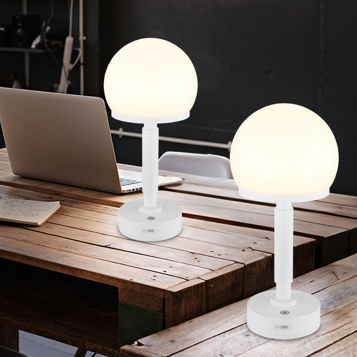 LED TISCHLEUCHTE HAKU Weiß Opal 2er Set - Weiß, Kunststoff (14/14/29.5cm) - Globo Lighting