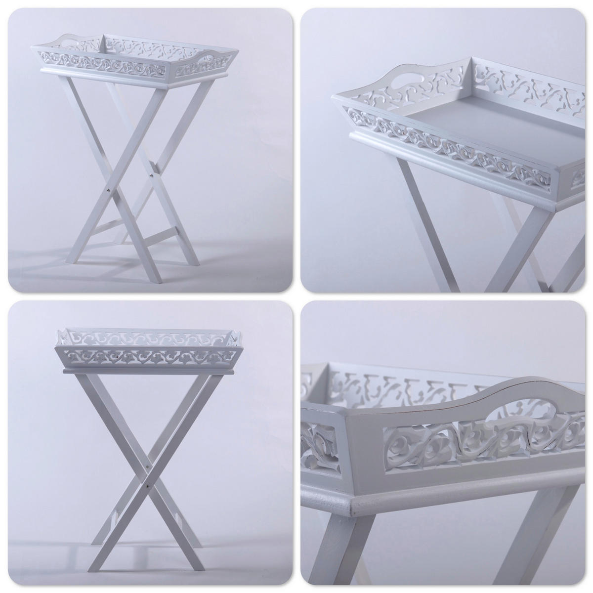 SERVIER-TABLETT Landhaus 2-tlg. 63 cm weiß - Weiß, Holz (32/63/51cm) - DESIGN DELIGHTS