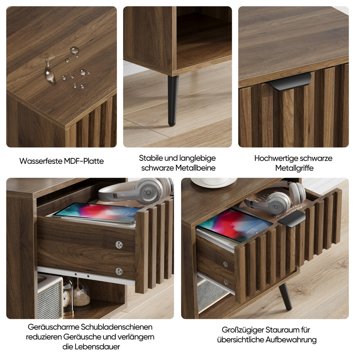 NACHTTISCH aus MDF 45x40x53 cm Walnuss mit Schublade und offenem Fach, modernes Design - Walnussfarben, Holzwerkstoff (45/53/40cm) - Modfu
