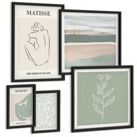 BILDER SET 5er Set - 50x50 cm & 20x30 cm & 40x60 cm Schwarzer Rahmen - Abstrakte Pflanzenformen - Schwarz, Kunststoff (40/60cm) - TULUP