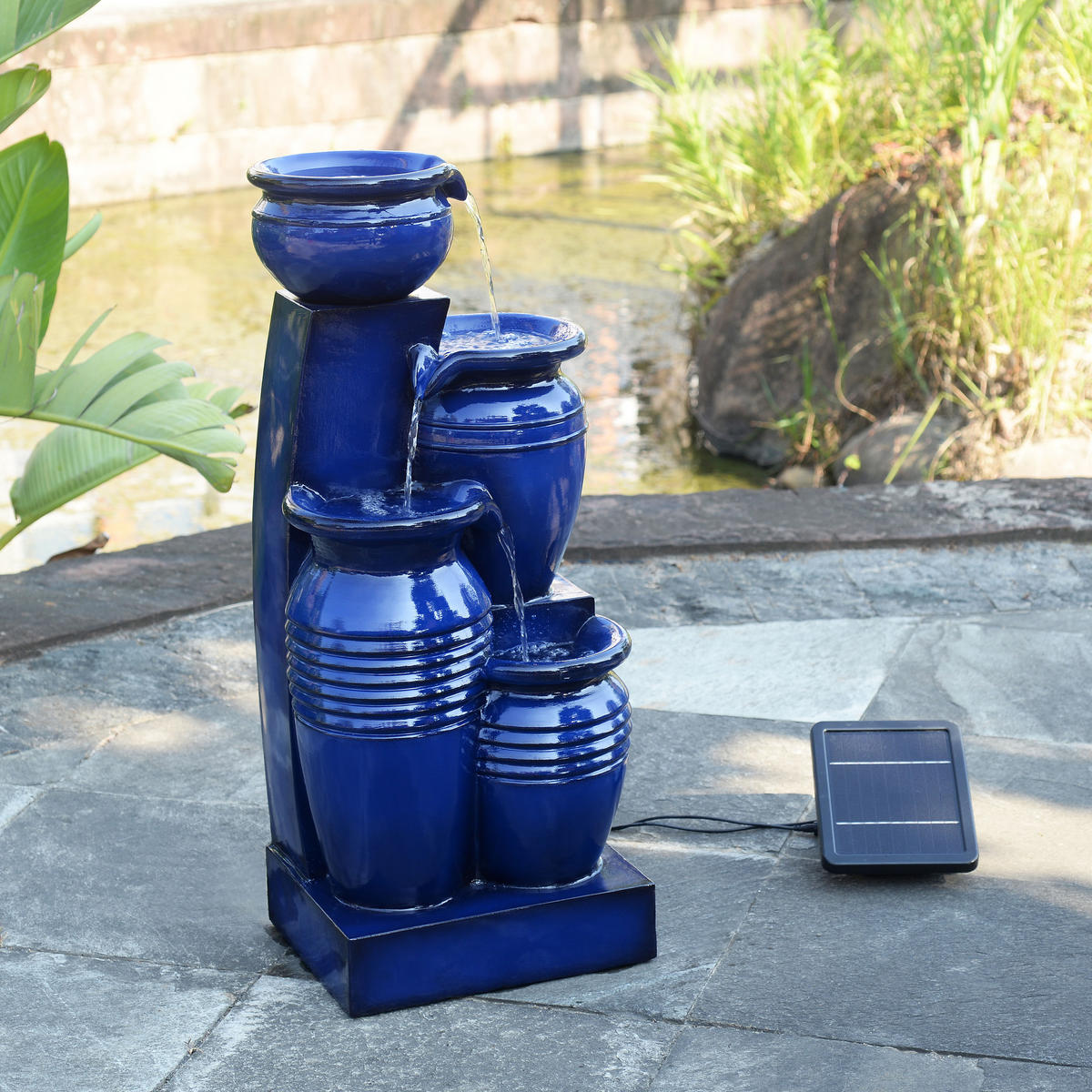 SOLAR-GARTENBRUNNEN 73cm - Dunkelblau, Kunststoff (31.5/28.5/73cm) - Teamson Home