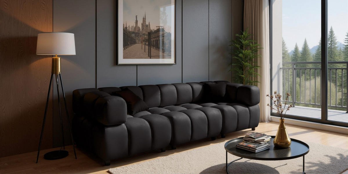 SOFA 4-Sitzer Modular, Couch, Veloursstoff Bluvel, Schwarz, Bolla - Schwarz, Holz (192/71/96cm) - Kaiser Möbel