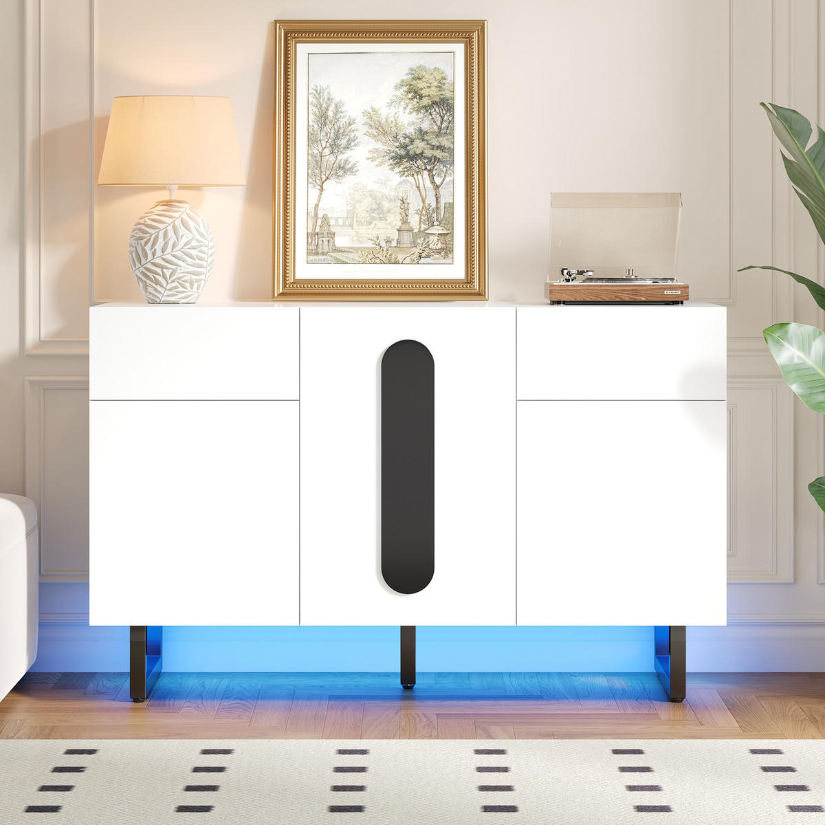SIDEBOARD in Weiß Kommode modern, großer Stauraum, Schubladen+Türen, Metallbeine, Esszimmer/Wohnzimmer, B120/T40.5/H75cm - Schwarz/Weiß, Holzwerkstoff/Metall (120/75/40.5cm) - STILVORA
