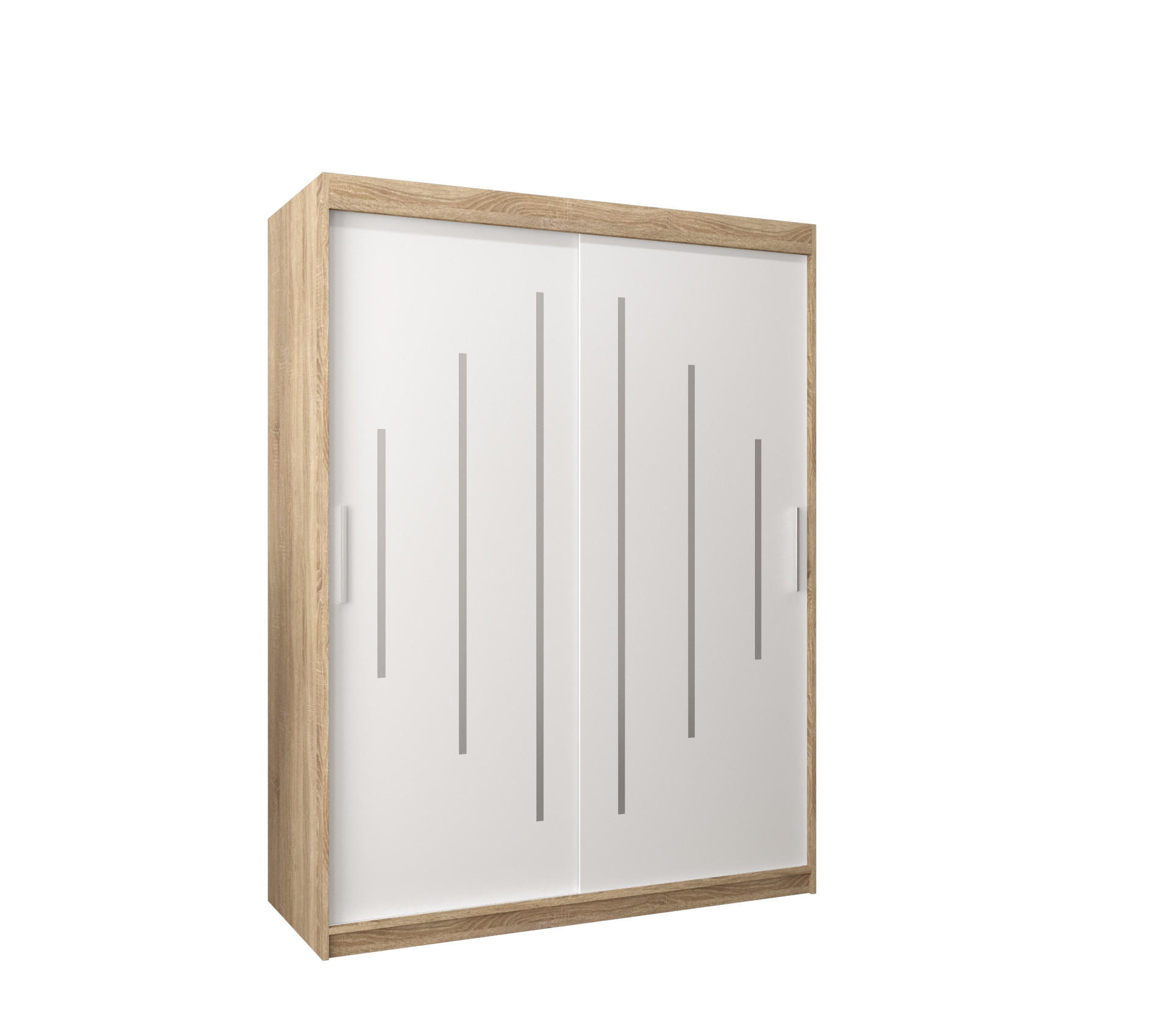 Abiks Möbel Schwebetürenschrank Sonoma Eiche, Weiß 150x200x62 cm