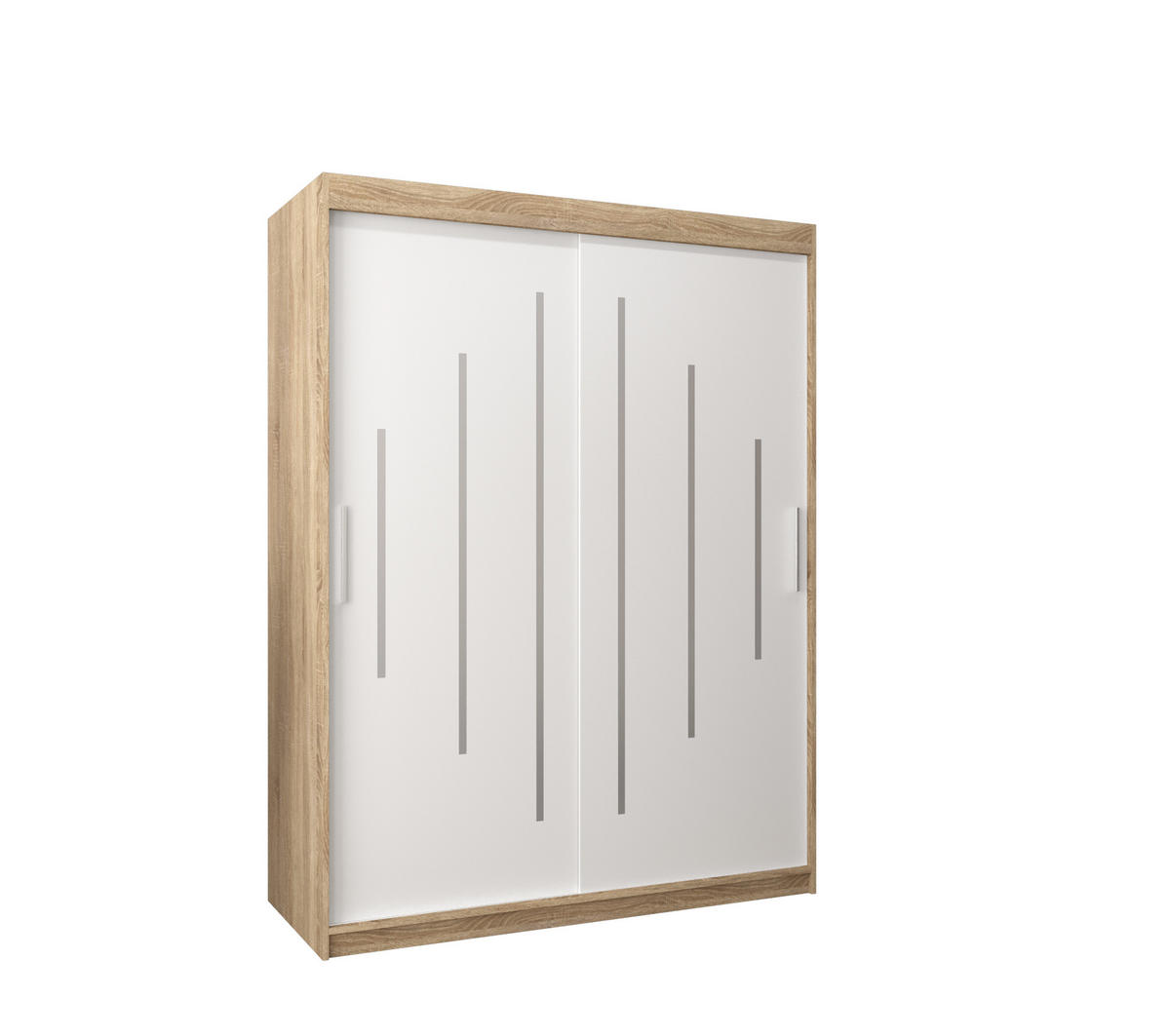 SCHWEBETÜRENSCHRANK 200/150/62 2-türig - Silberfarben/Weiß, Holz/Kunststoff (150/200/62cm) - Abiks Möbel