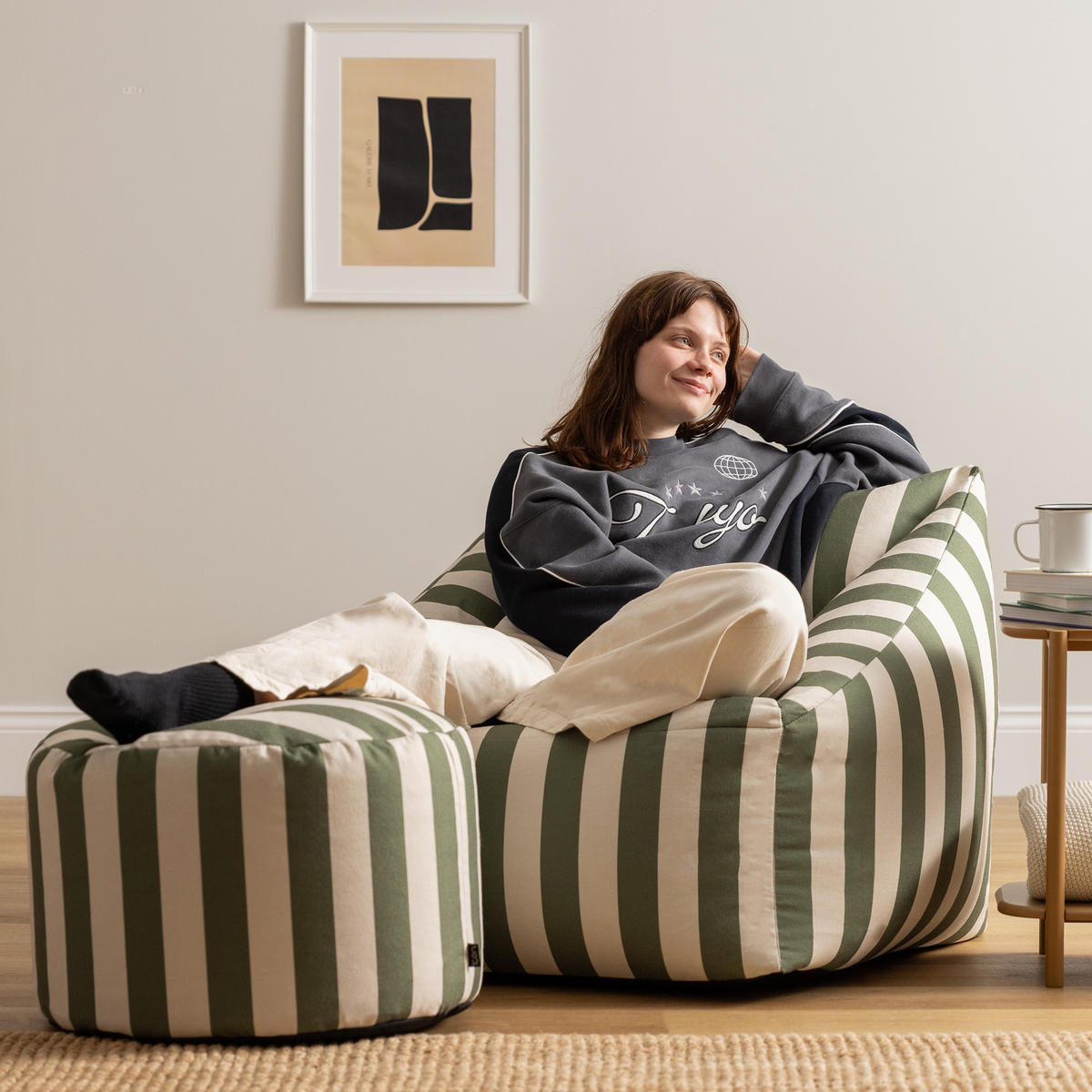 SITZSACK mit Sitzpouf Natalia - Olivgrün, Textil (97/73/84cm) - icon