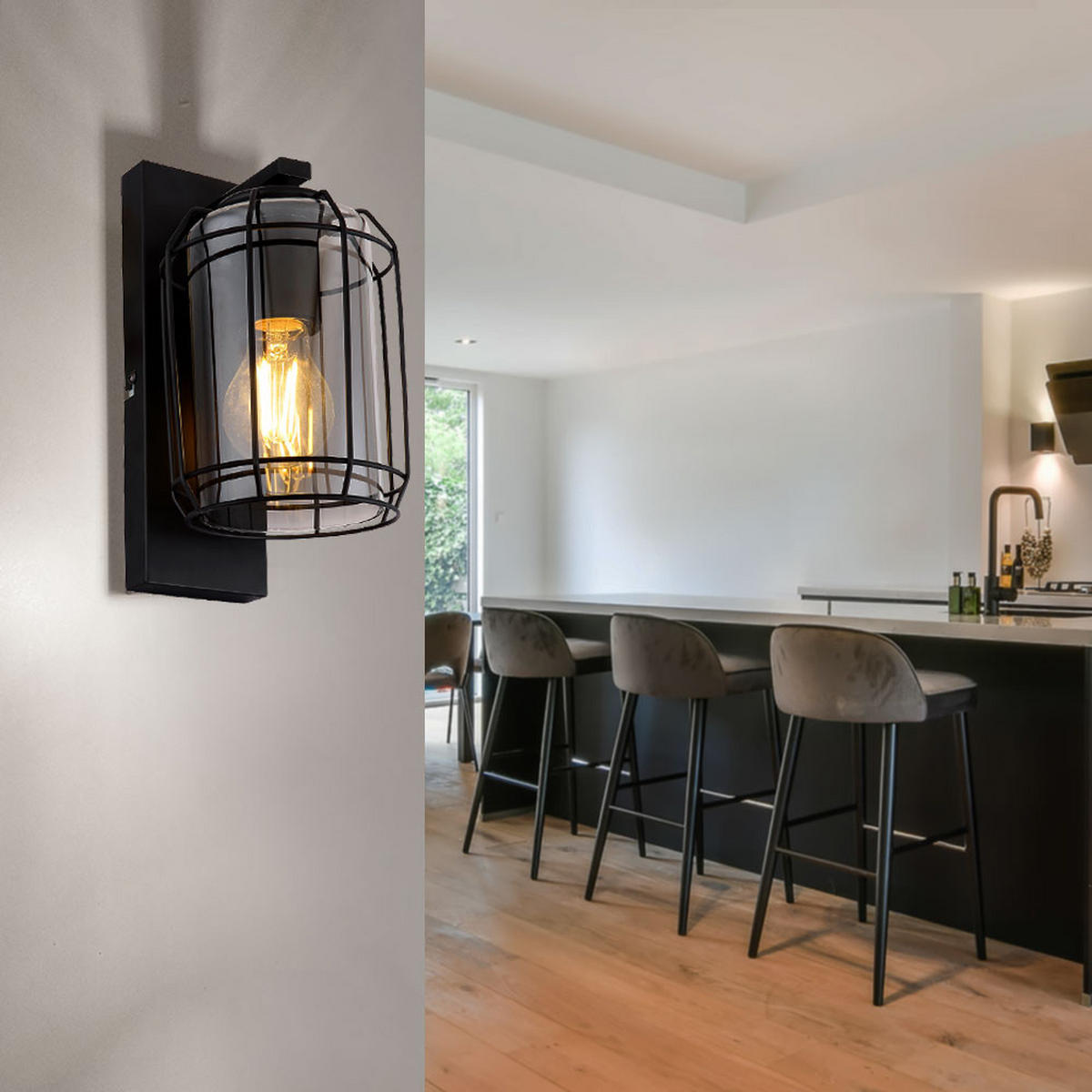 WANDLEUCHTE Käfig-Design Grau Rauchglas - Grau, Glas (13/25/16.5cm) - Globo Lighting