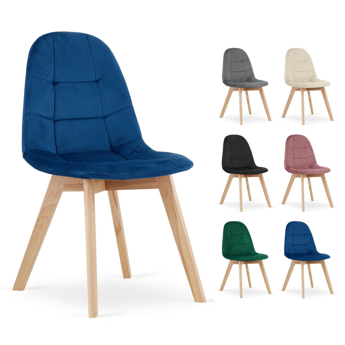 STUHL SORANO 4-er Set, Blau, mit Samtstoff gepolstert - Blau, Holz/Textil (45/82/54cm) - Komodee
