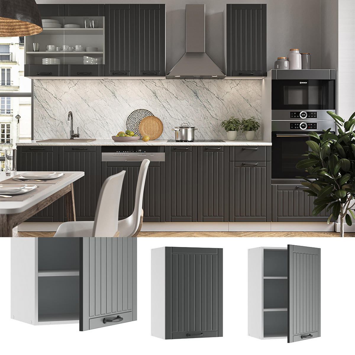 HÄNGESCHRANK Fame-Line Anthrazit Landhaus 50 cm - Anthrazit/Weiß, Holzwerkstoff (50/72/34.1cm) - Vicco