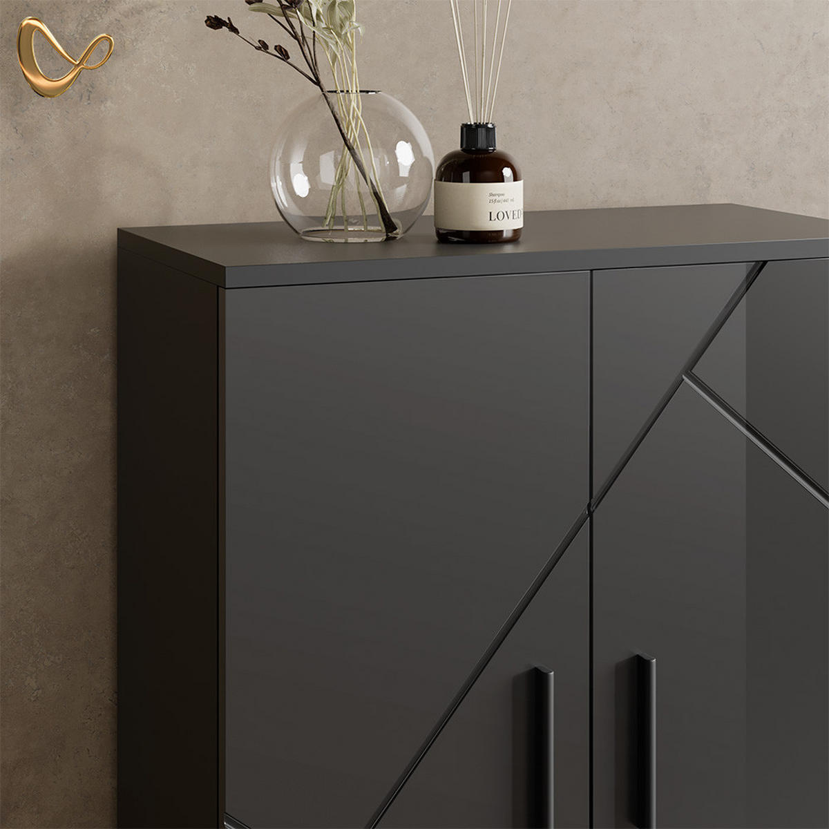 BADMÖBEL-SET Ronco Anthrazit Hochglanz 4 Teile, mit Schubladenschrank und Midischrank - Anthrazit, Holzwerkstoff (80/58/41cm) - Livinity®