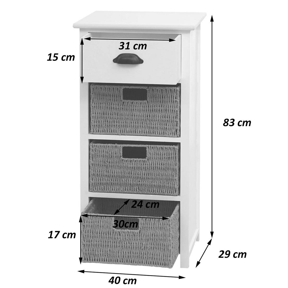 KOMMODE MIT KÖRBEN Weiß, Grau - Weiß/Grau, Holz (40/83/29cm) - MCW
