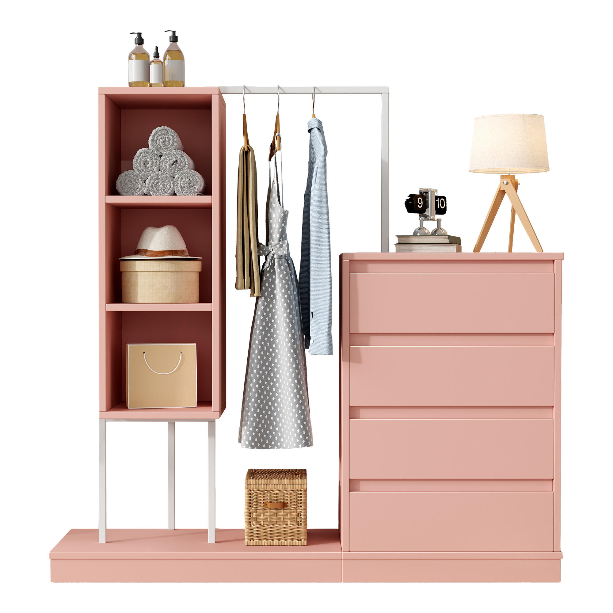 KLEIDERSCHRANK Rosa Set Sideboard Kleiderstange 140cm Modern - Pink, Holzwerkstoff (140/135/40cm) - FLIEKS