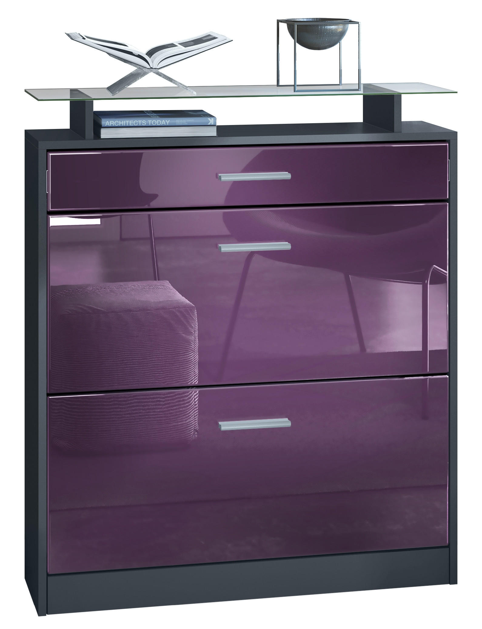 SCHUHSCHRANK Loret Fronten in Brombeer Hochglanz - Brombeere, Holzwerkstoff (89/104/23cm) - Vladon