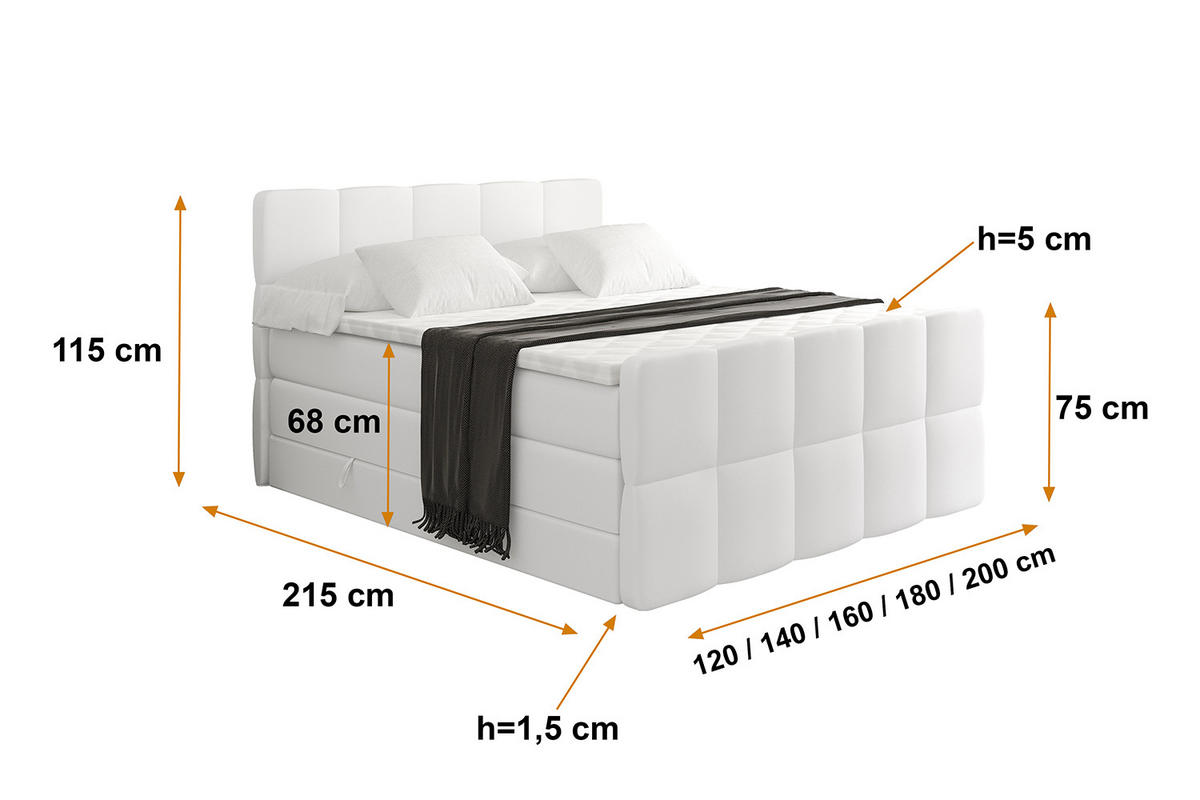 BOXSPRINGBETT mit Matratze und Lattenrost - LIRO-Z KING-120x200 - Weiß Kunstleder - Weiß, Holzwerkstoff (120/200cm) - ALTDECOR