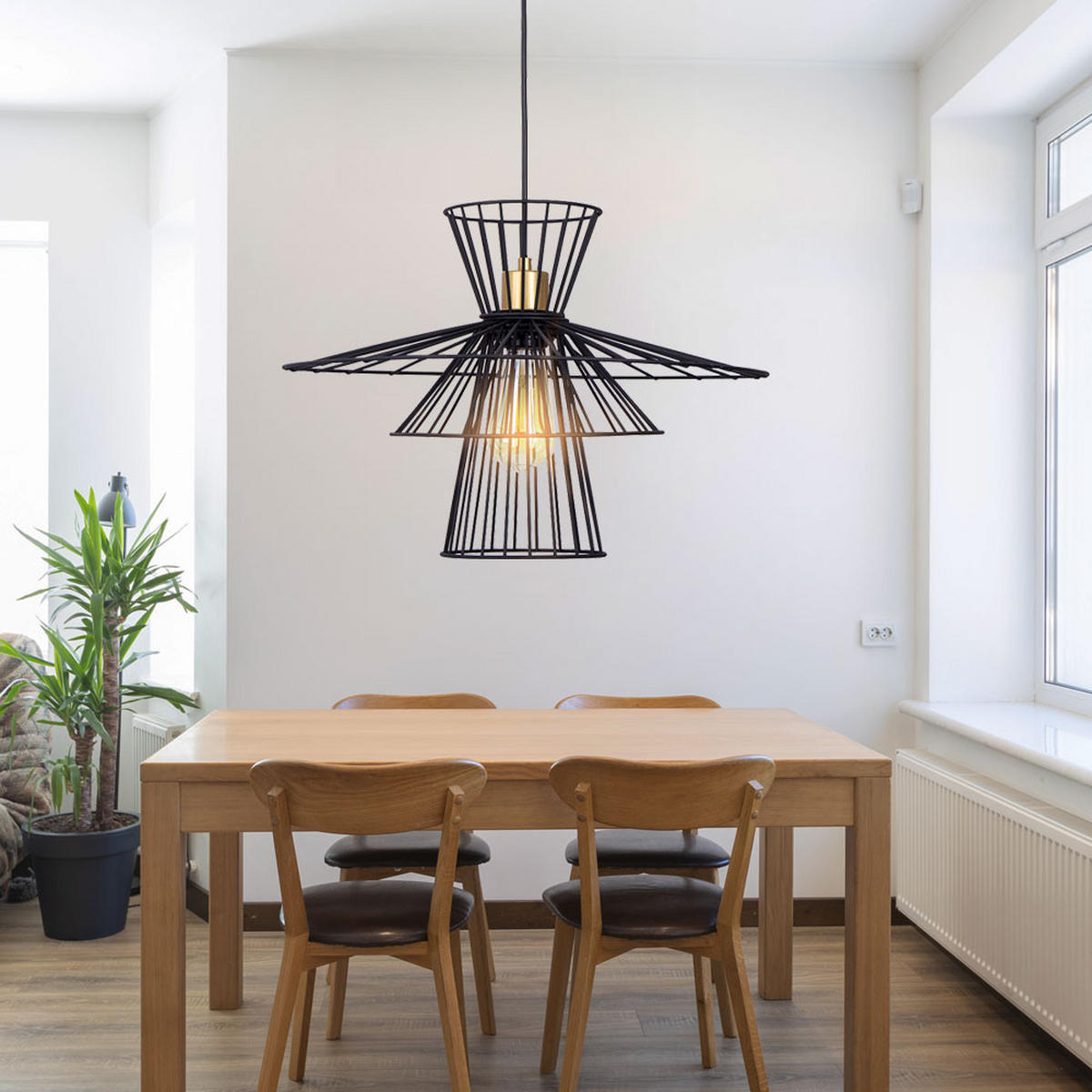 LED HÄNGELEUCHTE Metalldraht Schwarz - Schwarz, Metall (45/45/150cm) - Nowa