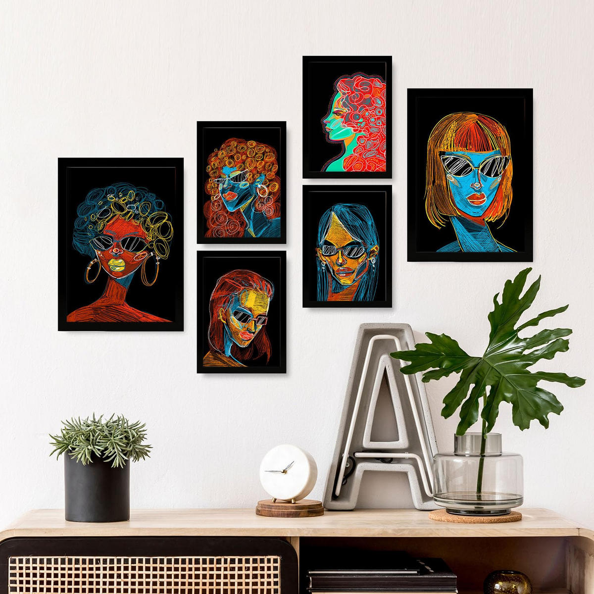 POSTER Set Mit 6 Schönheitstöne 3 In Weibliche Zusammenfassung Ästhetische Dekorative Gemälde Für Ihr Wohnzimmer Zuhause A3 & A4 Schwarzer Rahmen - Schwarz, Papier (29/3cm) - Nacnic