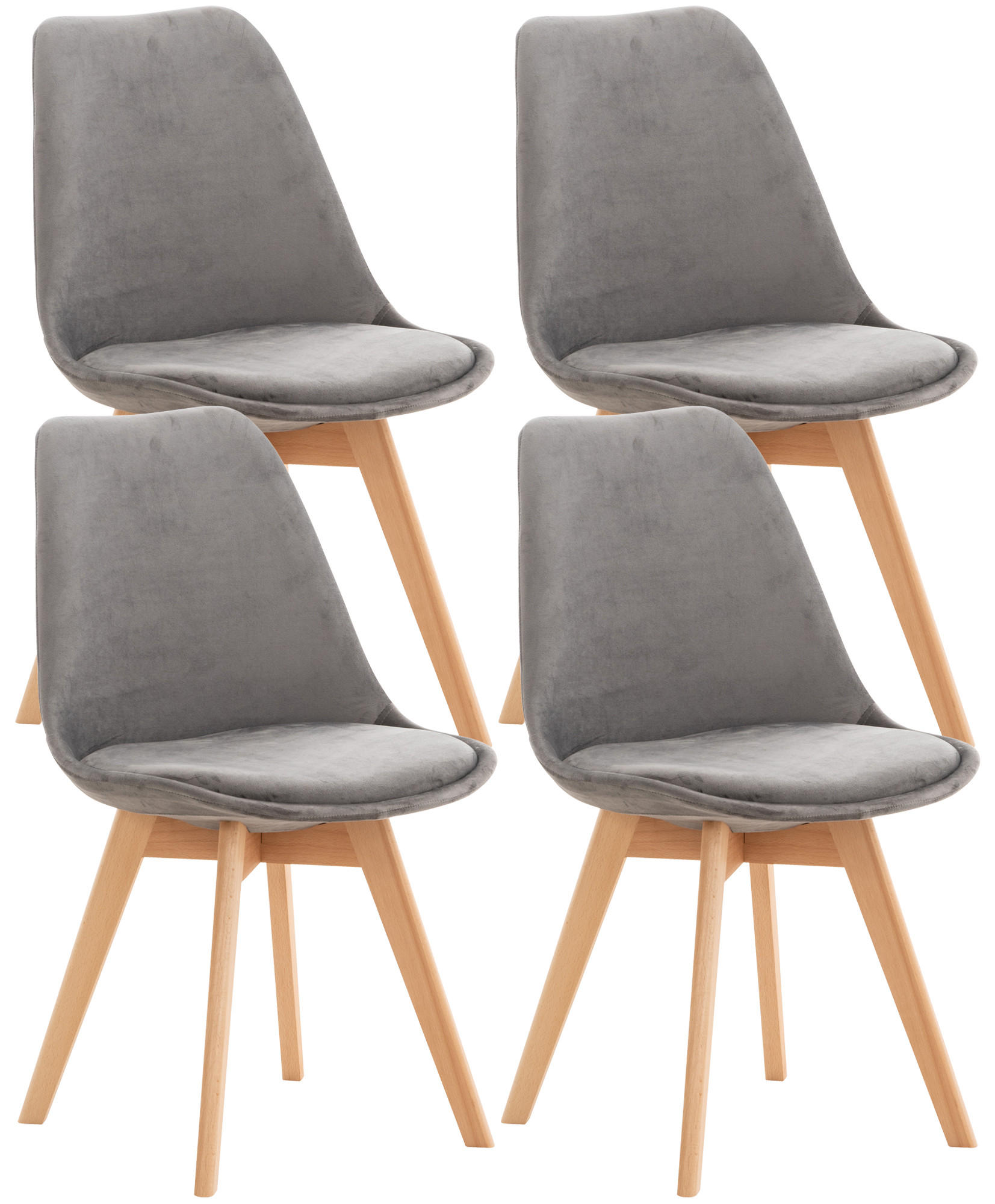 STUHL 4er Set Samt grau - Eukalyptusholzfarben/Grau, Holz/Textil (49/83/50cm) - CLP