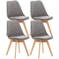 STUHL 4er Set Samt grau - Eukalyptusholzfarben/Grau, Holz/Textil (49/83/50cm) - CLP