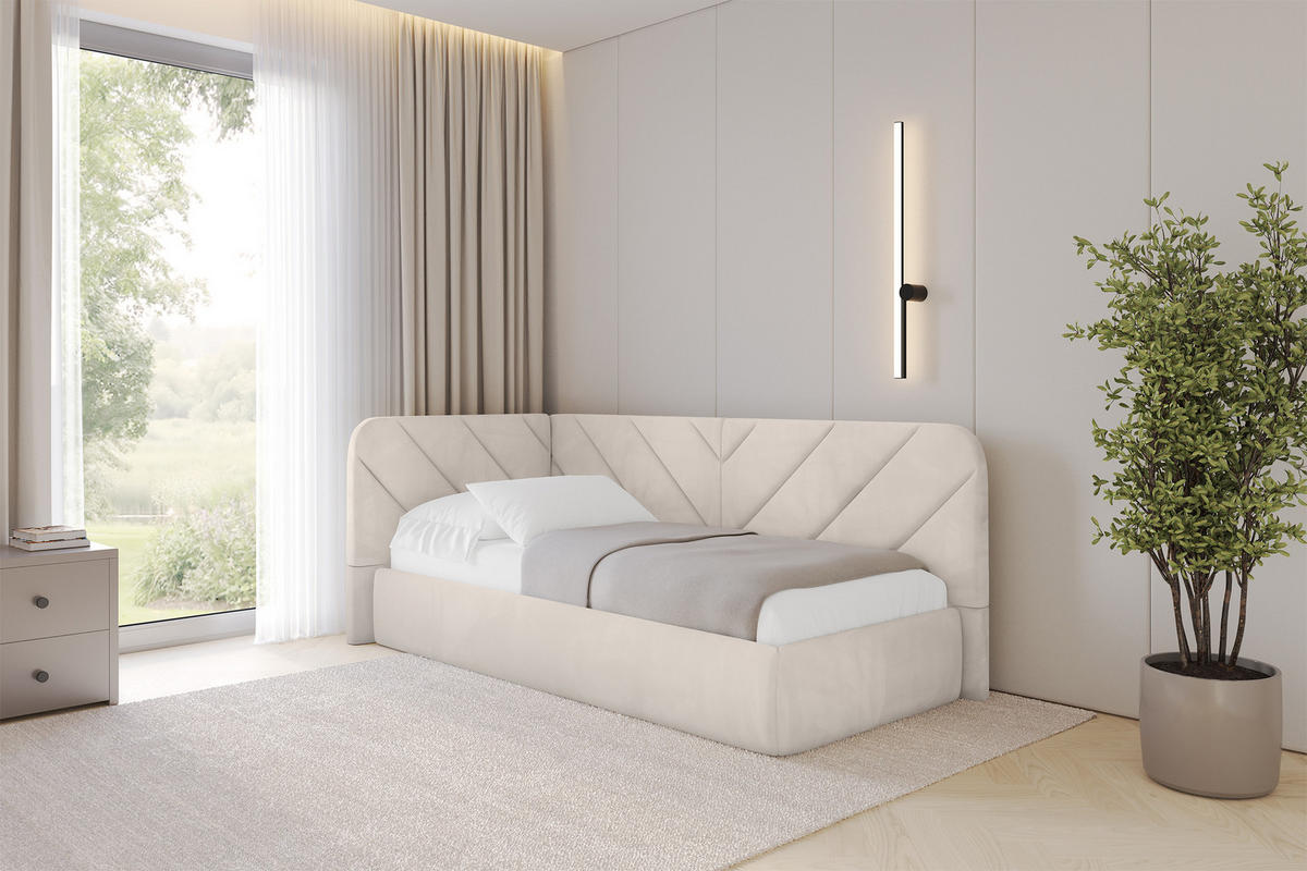 EINZELLBETT Jugendbett mit Bettkasten und Matratze H3/H4, Rechts - FIKY 80x200 Beige - Sandfarben, Holzwerkstoff/Textil (80/200cm) - ALTDECOR