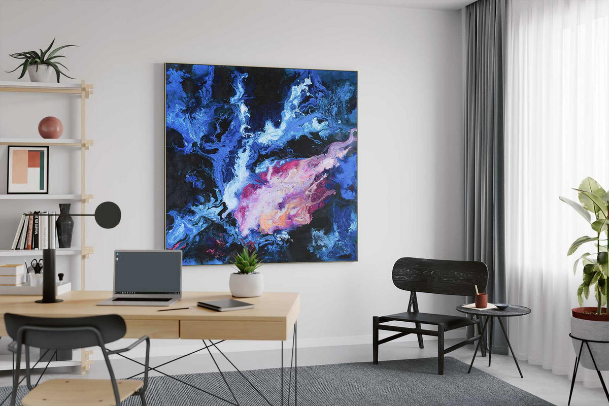 XXL ÖLGEMÄLDE Blau 150/150 cm - Blau/Pink, Textil (150/150cm) - KUNSTLOFT