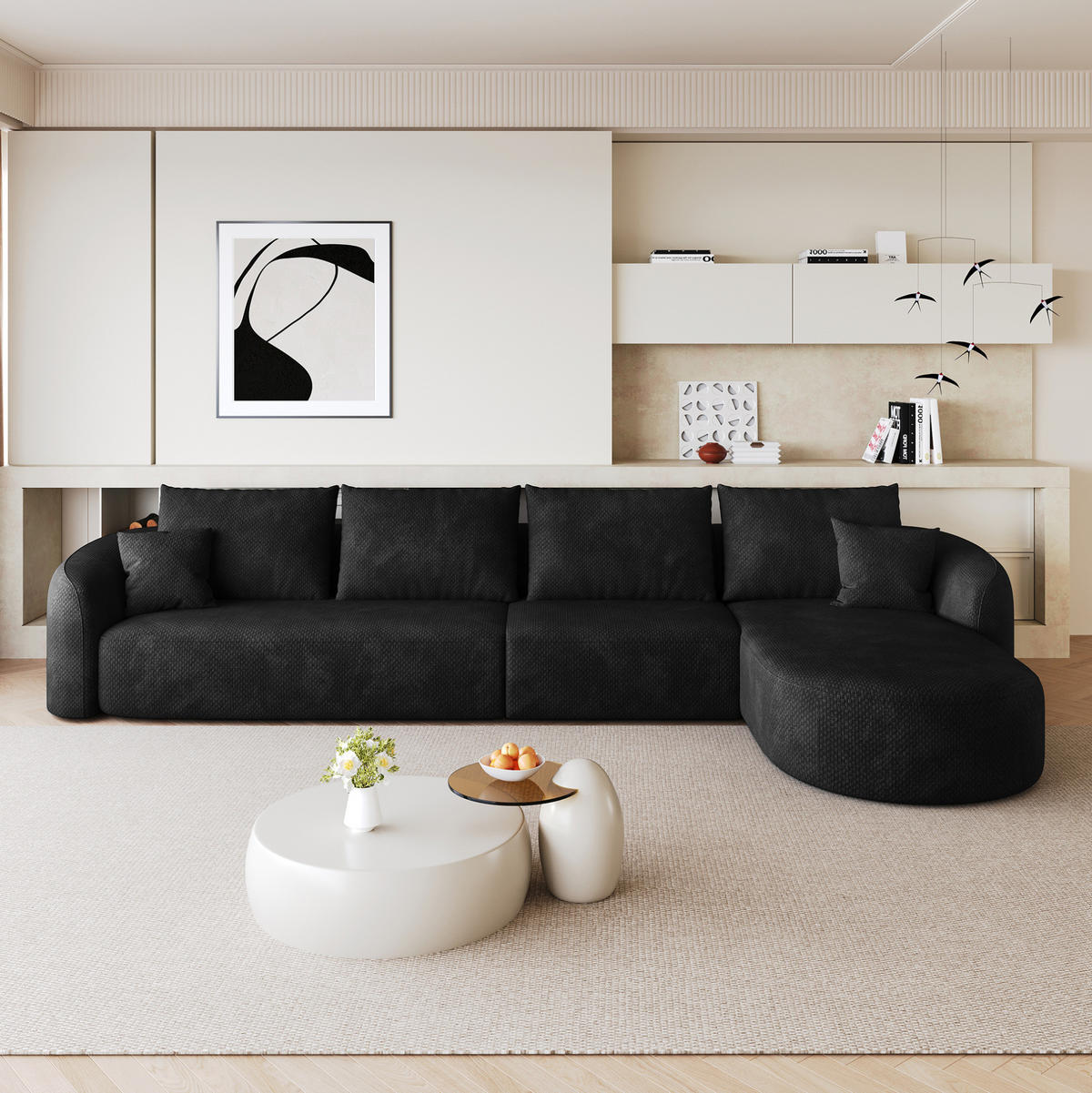 ECKSOFA 336/168/85 cm schwarz aus Stoff ohne Montage - Schwarz, Textil (168/336cm) - OKWISH