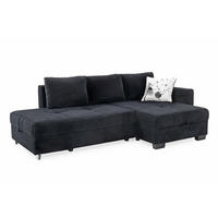 ECKSOFA Doppelbett mit Bettkasten, seitenverkehrt montierbar B247/T155/H87 cm, Liegefläche 183x207 cm, Cord Schwarz / 15216 - Schwarz, Kunststoff/Textil (247/155cm) - luma-home